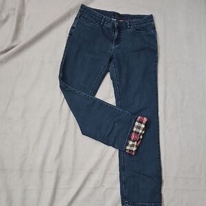 prAna Flannel-Lined Boyfriend Jeans Women’s 8/29 Blue Denim Red Plaid Lining